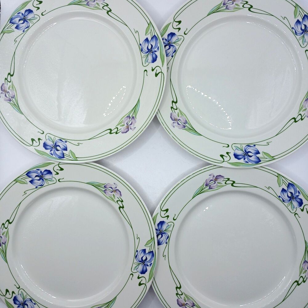 Villeroy & Boch Verona Set Of 4 Lunch Plates White w/ Purple Iris Flower 8" READ